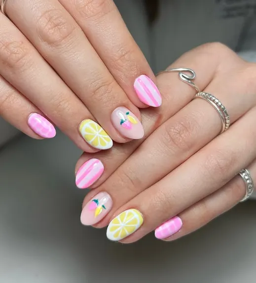Lemon Stripe Nails